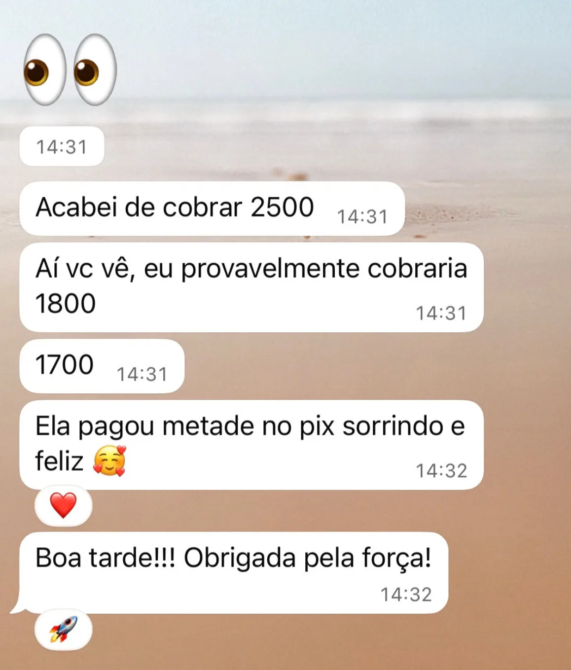 Conversa de WhatsApp: paciente pagou os R$2.500 sem objeção